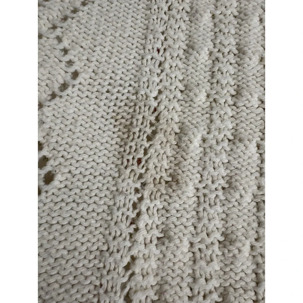 Cream Maybe Hand Crochet Bed Blanket Or Throw With Fringe 51